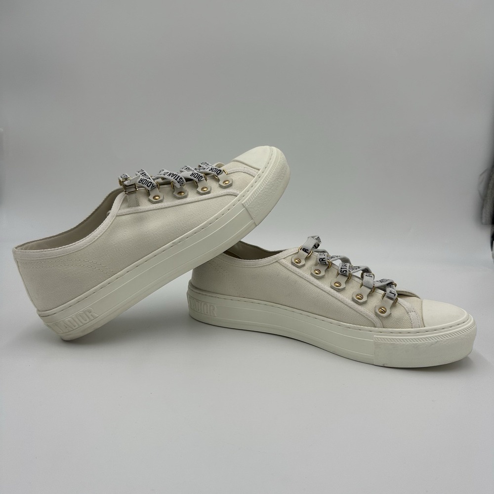 Christian Dior Walk'n'Dior Sneakers White Canvas Gold J'Adior Sz 39.5 DC 0423